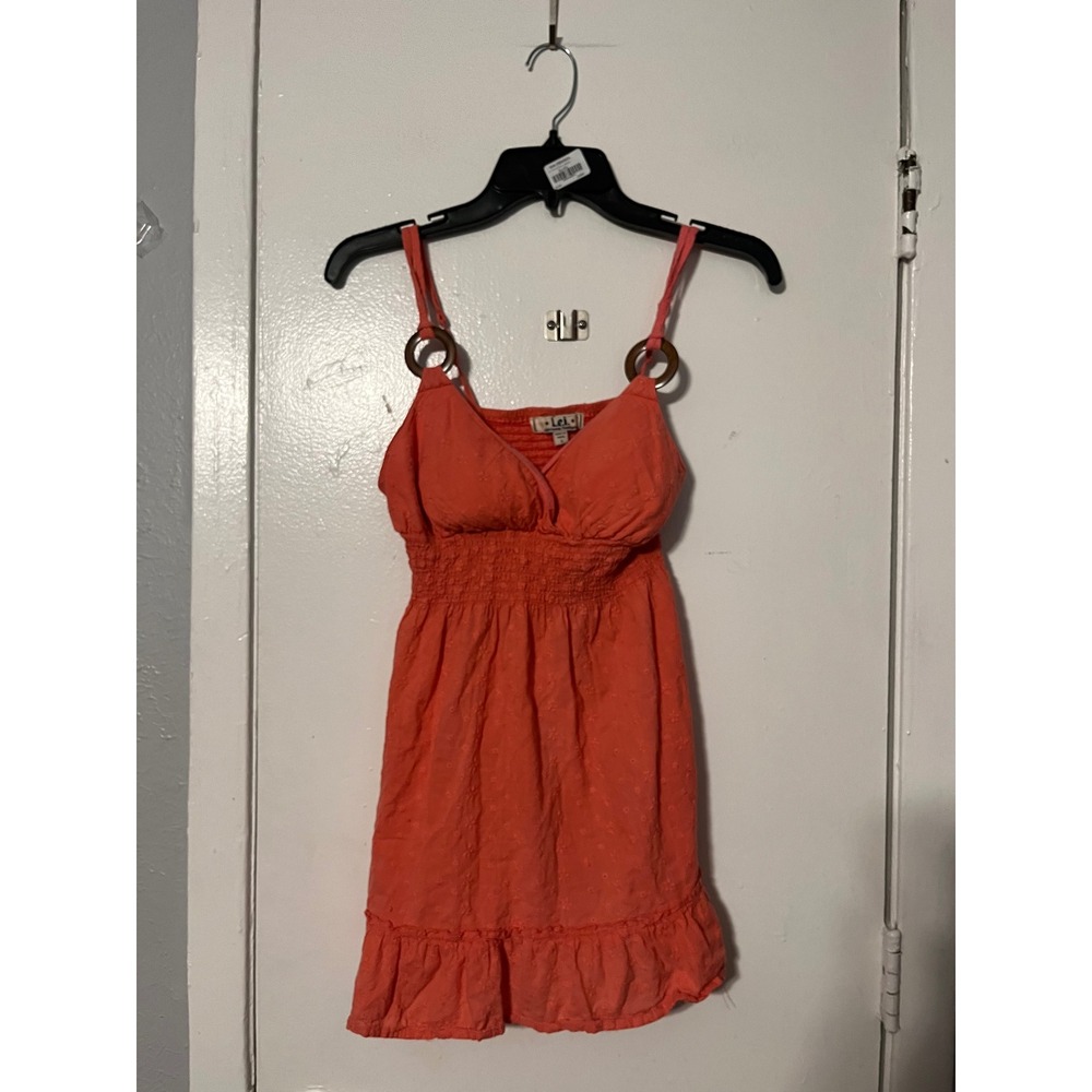 LEI Y2K Coral Orange Eyelet Smocked Babydoll Cami top small w/ padded bra
